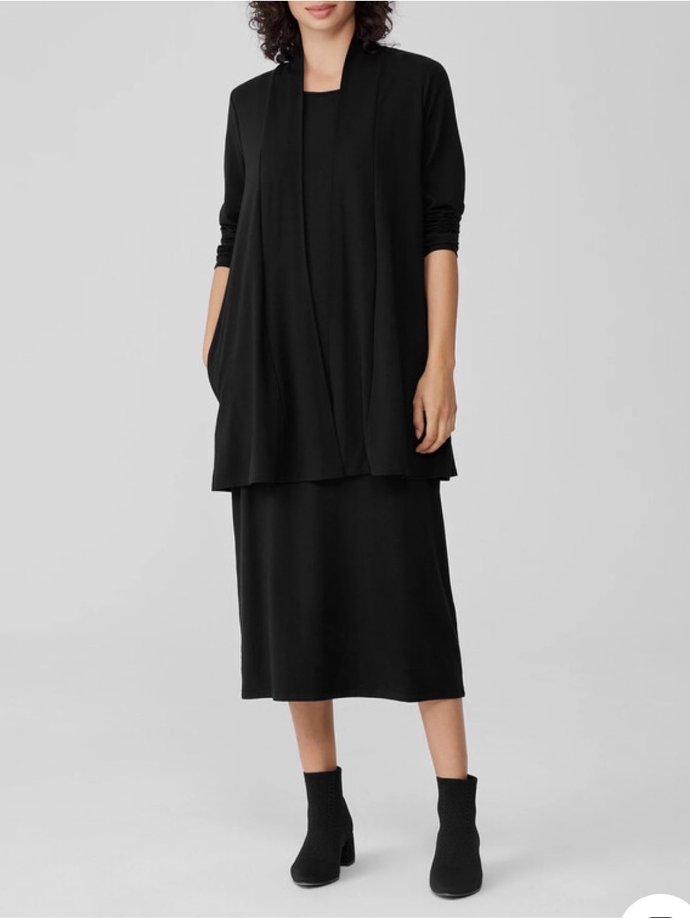 Eileen Fisher Stretch Jersey Knit Long Cardigan Black small Women